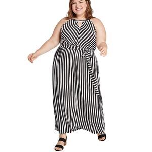 Lane Bryant NWT 22/24 Black & White Stripe Halter Sleeveless Maxi Summer Dress